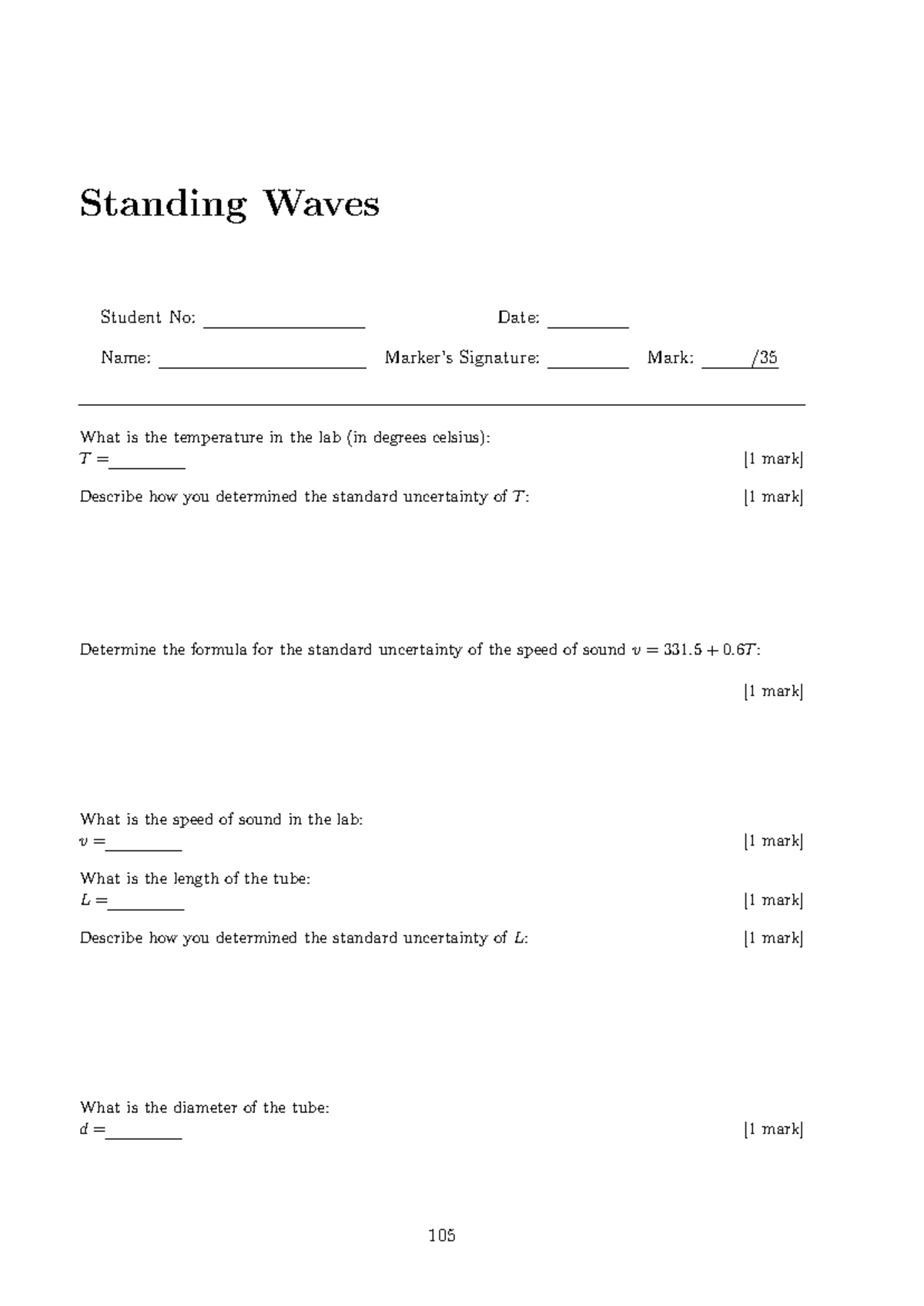 PHYS1001 Standing Waves Lab Worksheet and Uncertainty Analysis - Studocu