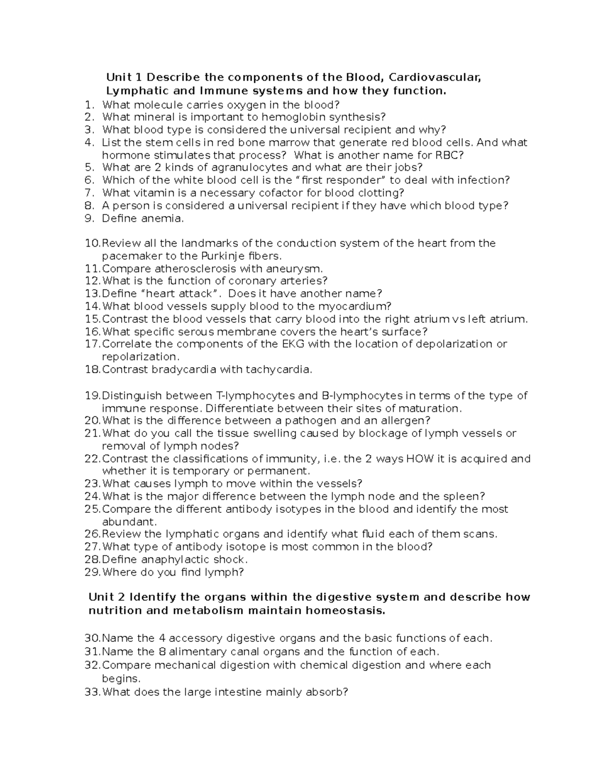 Comprehensive Study Guide for Human Physiology (BIO101) Units 1-3 - Studocu