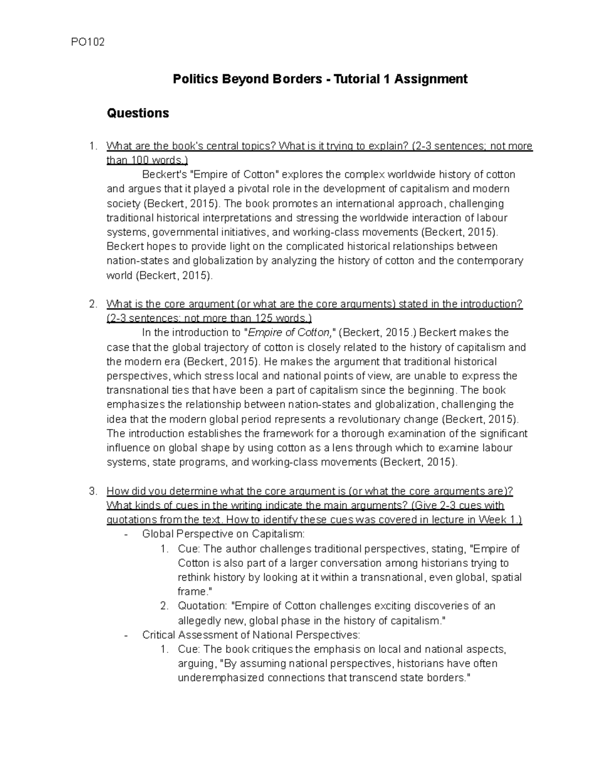 PO102 - Politics Beyond Borders Tutorial 1 Assignment Insights - Studocu