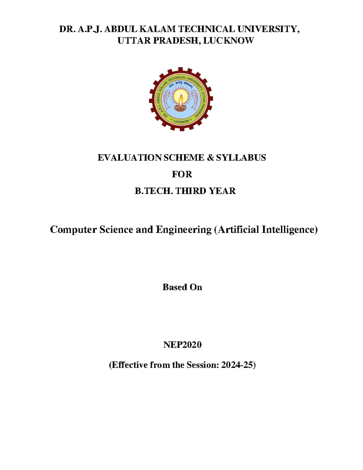 B.Tech CSE AI 3rd Year Syllabus & Evaluation Scheme 2024-25 - Studocu