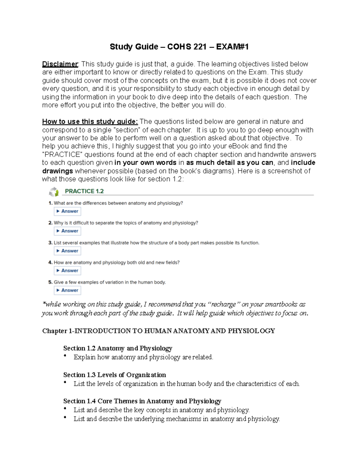 COHS 221 Exam 1 Study Guide - Human Anatomy & Physiology - Studocu