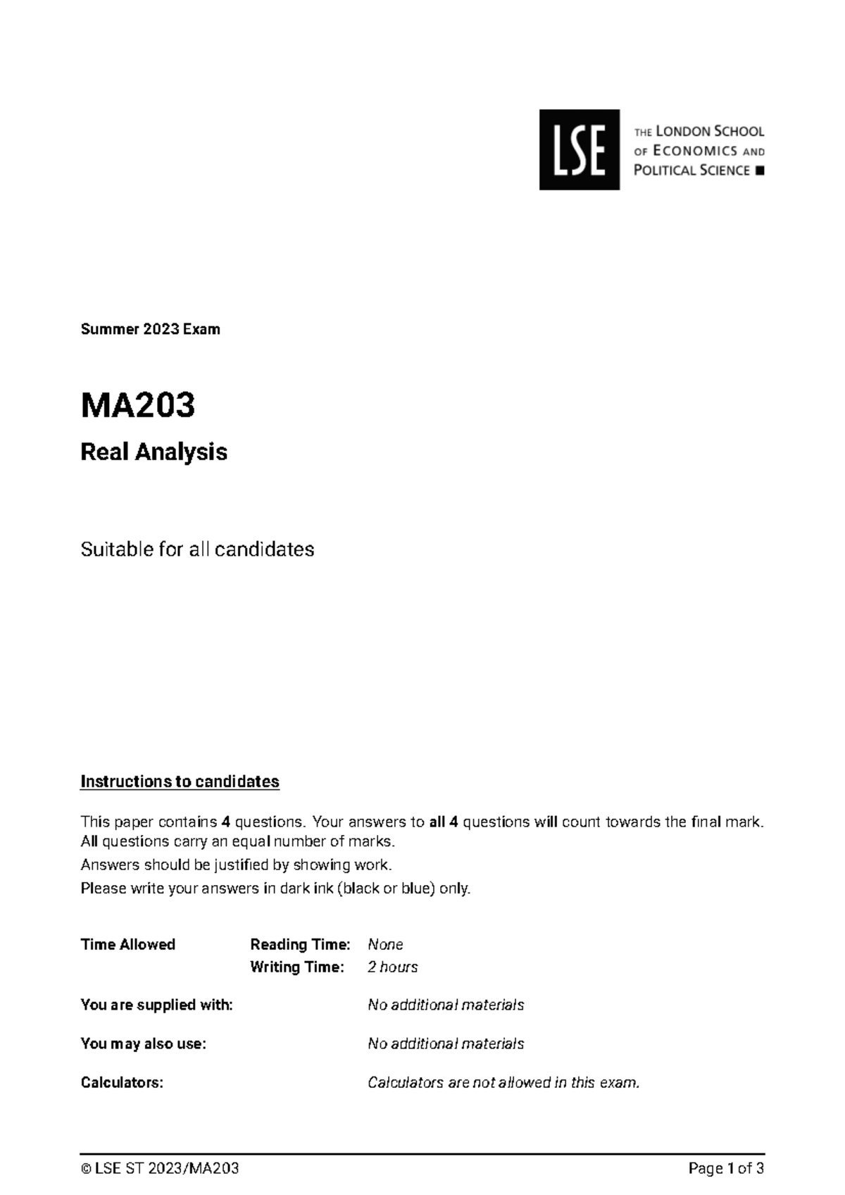 LSE ST Summer Exam: Real Analysis Questions and Solutions - Studocu