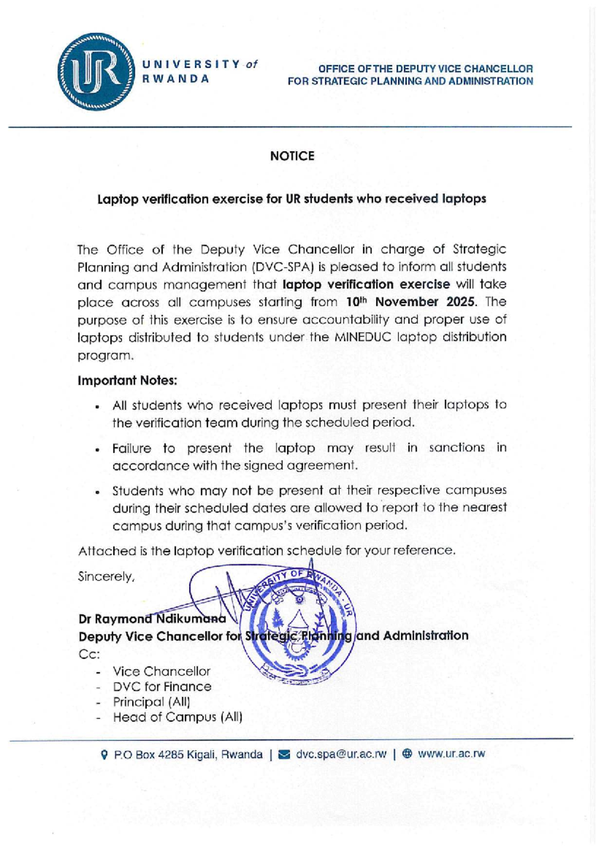 UR Laptop Verification Notice for Students - Nov 2025 - Studocu