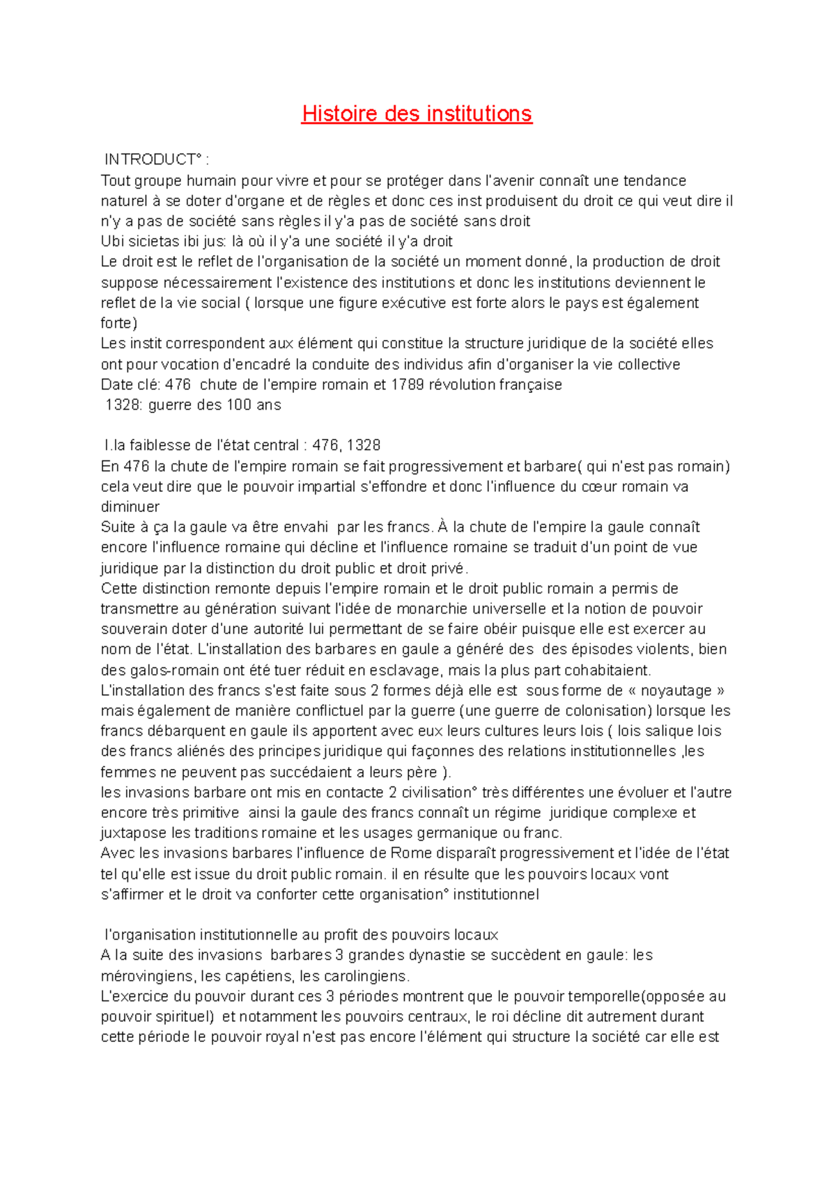 Histoire des institutions : Évolution du droit et des dynasties (HIST ...