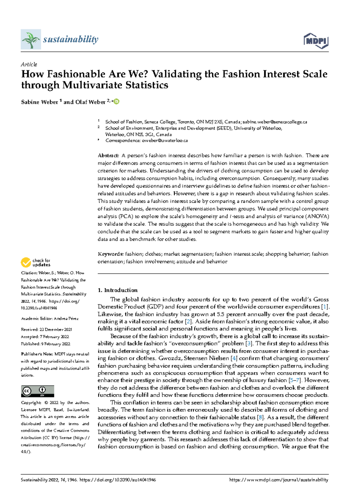 Sustainability 2022: Validating the Fashion Interest Scale through ...