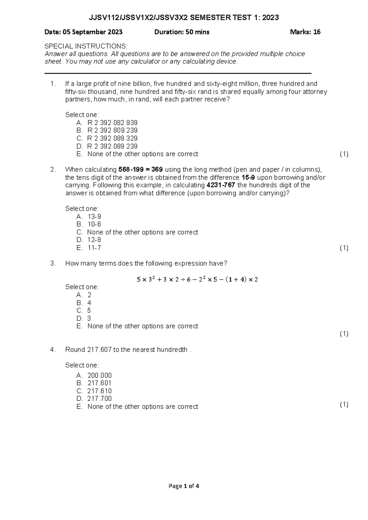 JJS semester test 1 - JJSV112/JSSV1X2/JSSV3X2 SEMESTER TEST 1: 2023 ...
