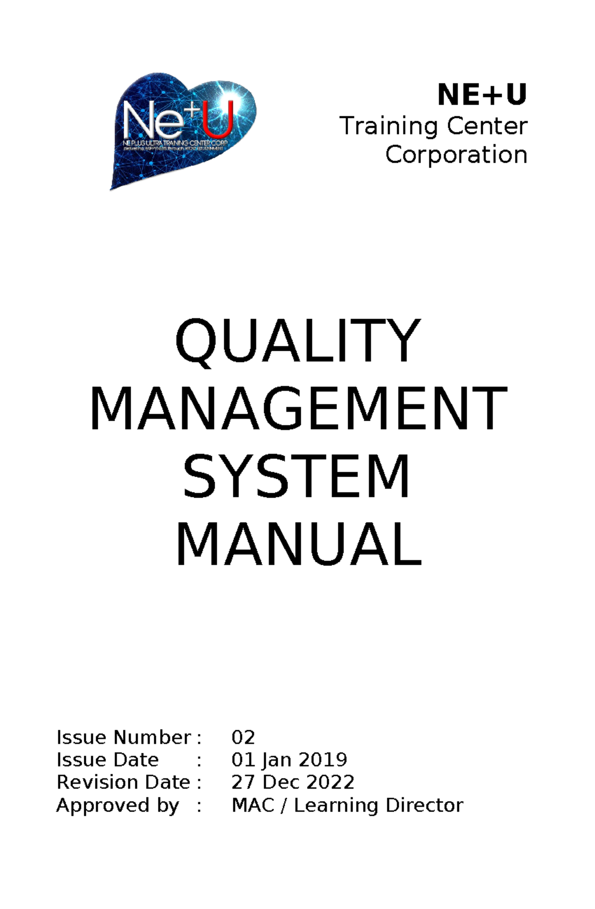 NE-U Tesda Quality Management System Manual 2022 Update - Studocu
