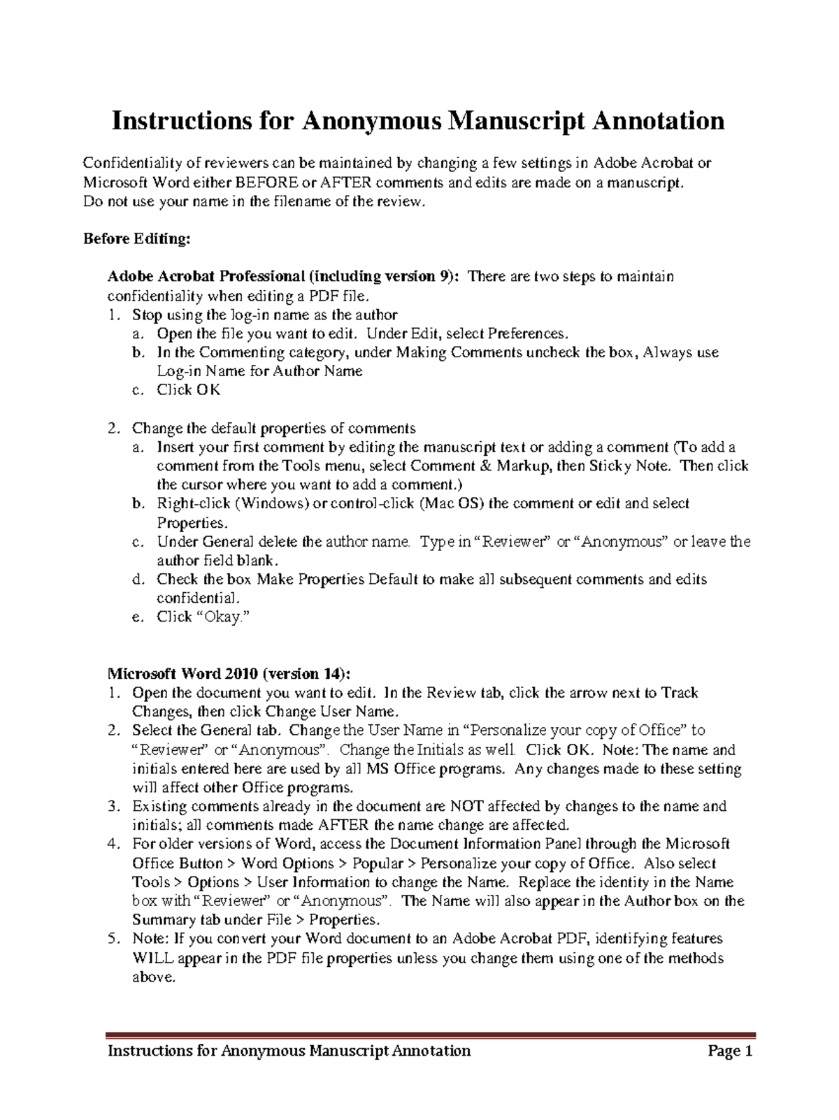 Instructions for Anonymizing Manuscript Editing in Word & Acrobat - Studocu