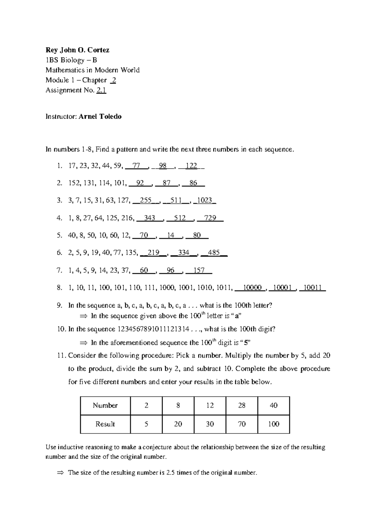 MMW Module 1 - Chapter 2 - Assignment 2.1 Patterns & Sequences - Studocu