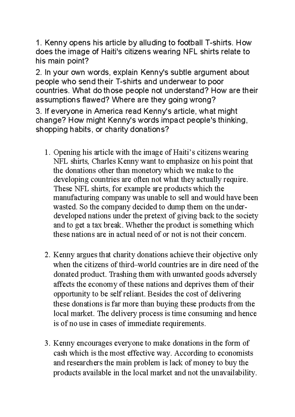Haiti Discussion Answer: Analyzing Kenny's Charity Argument - Studocu