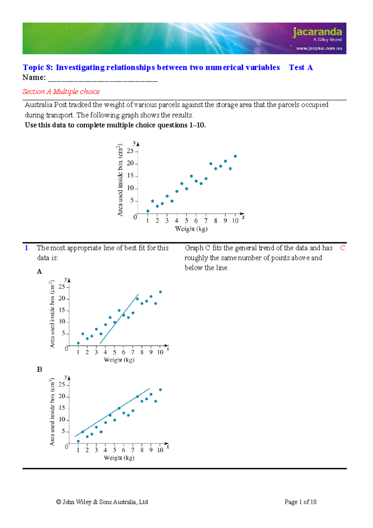 Topic Test A: Analyzing Numerical Variable Relationships - Studocu
