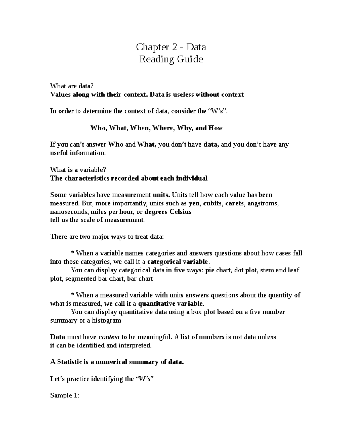Chapter 2 Reading Guide: Understanding Data Context and Variables - Studocu