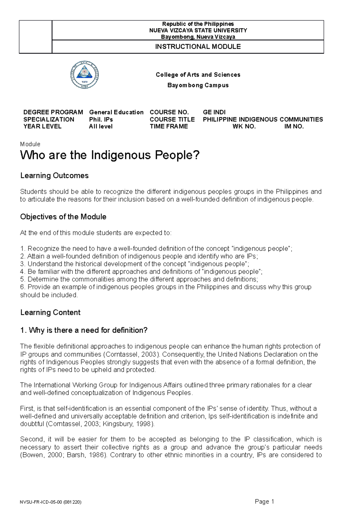 GE INDI Module-3: Understanding Philippine Indigenous Peoples - Studocu