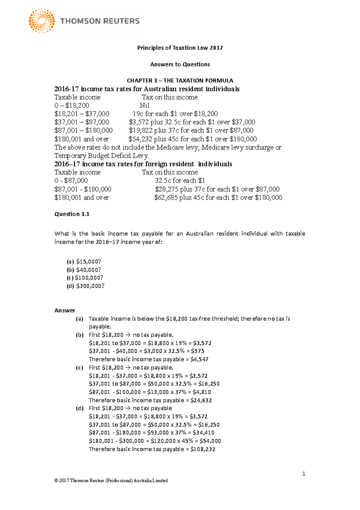 Taxation Principles Tutorial Week 2 - Tax Calculations & Scenarios - Studocu