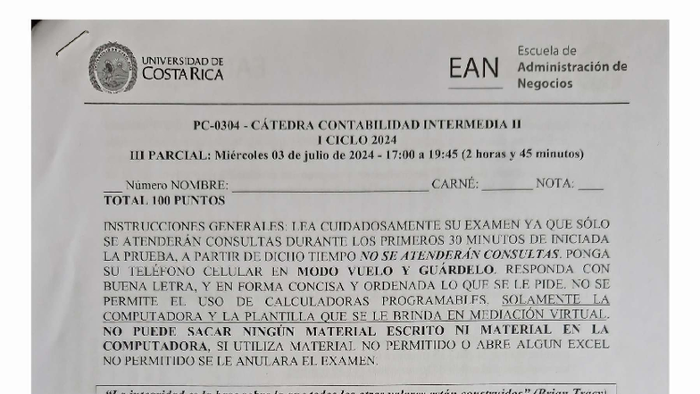 Examen Parcial de Contabilidad Intermedia II - 240711 - 2024 - Studocu