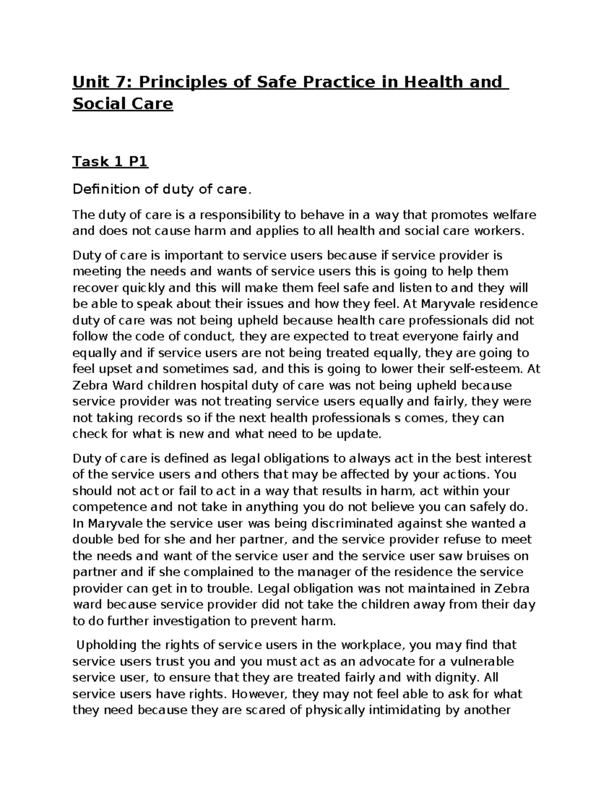 Unit 7: Principles of Safe Practice in Health & Social Care Overview ...
