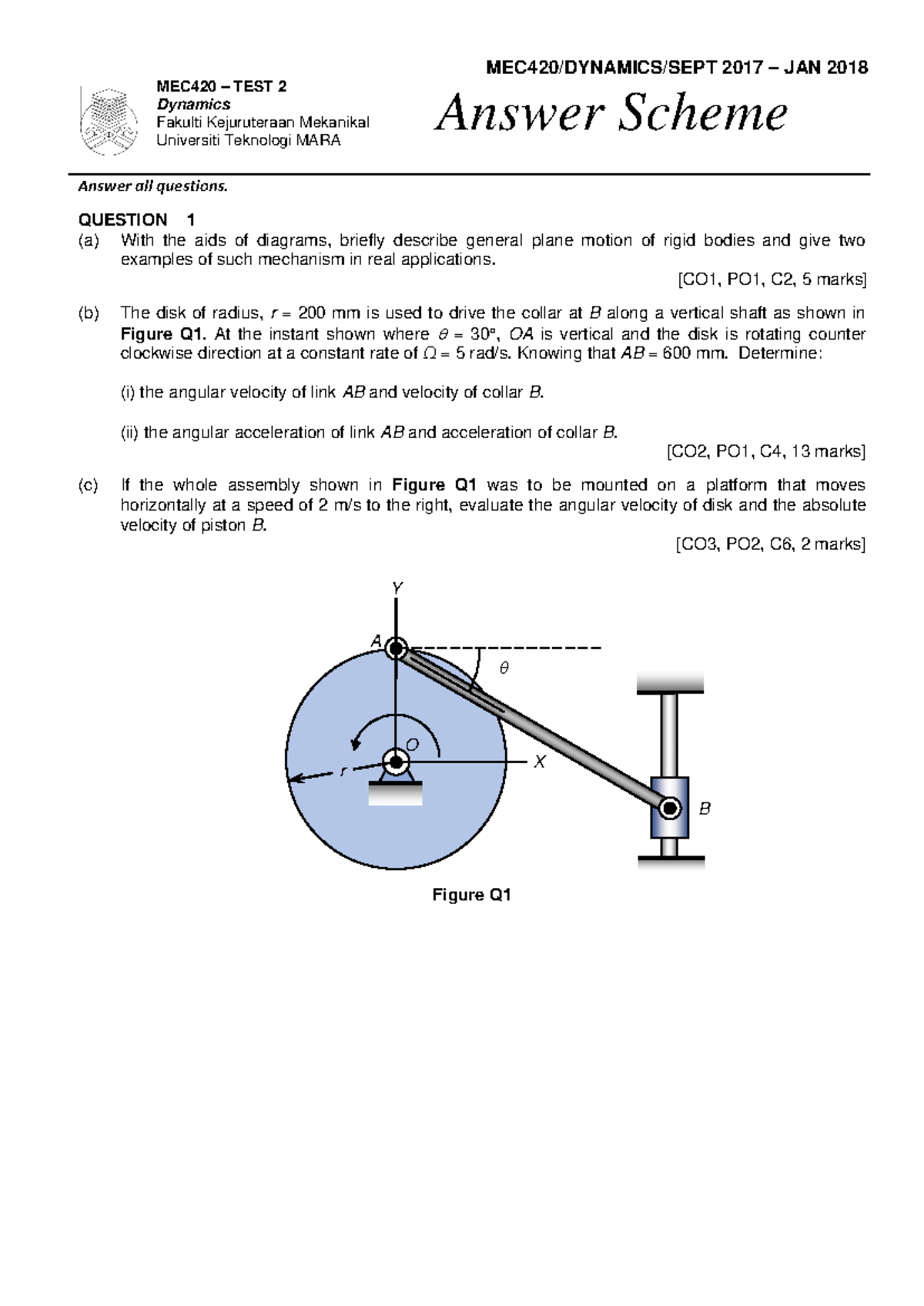 Dynamics Test 2 Answers - MEC420 (2017) - Studocu