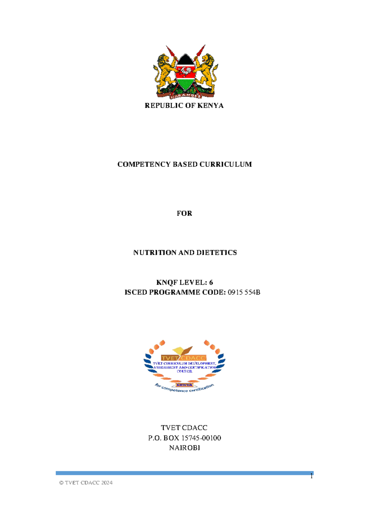 Nutrition and Dietetics Curriculum Overview - KNQF Level 6 - Studocu