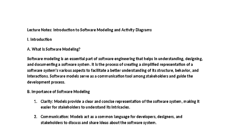 Lecture Notes: Software Modeling & Activity Diagrams (CS101) - Studocu