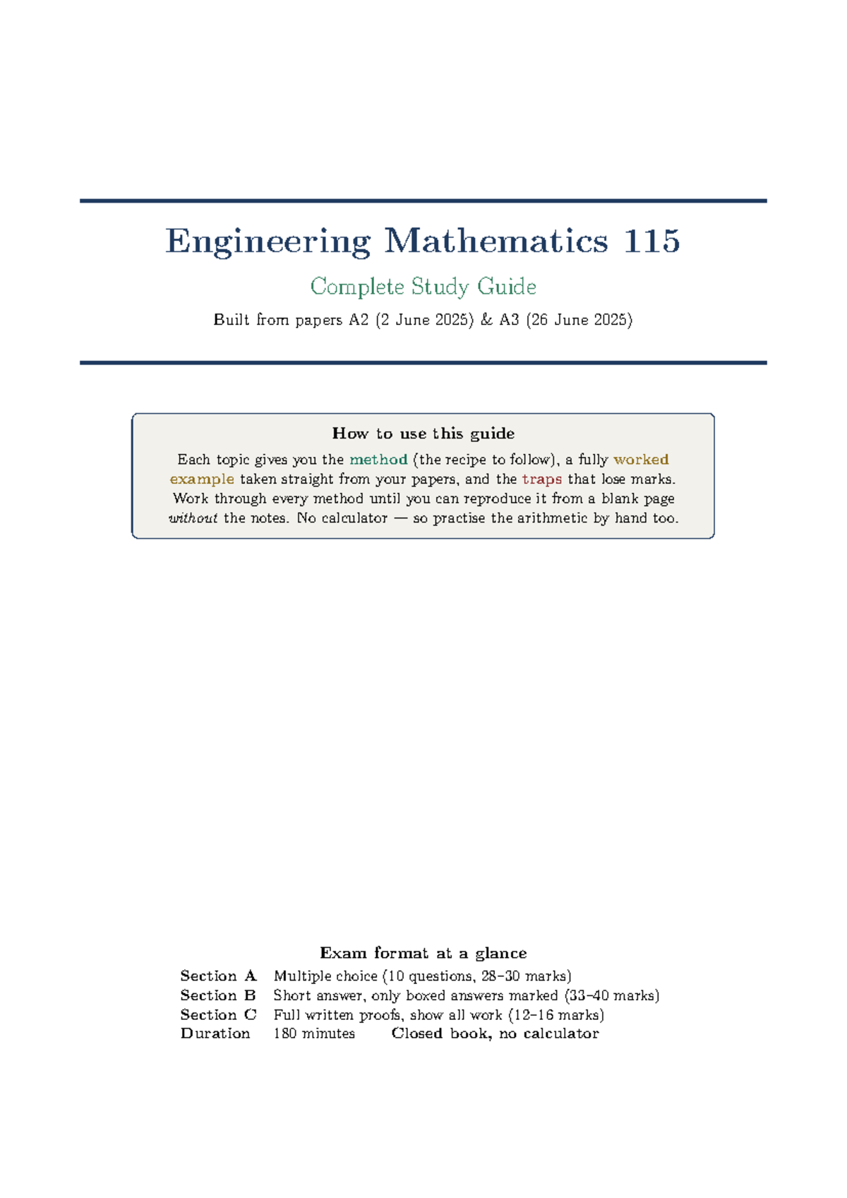 Engineering Mathematics 115 Complete Study Guide for Exams - Studocu
