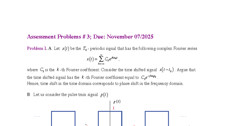 Assignment 3: Fourier Series & LTI System Analysis Problems - Studocu