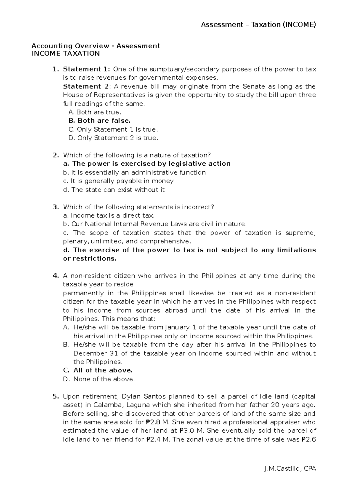 Assessment Taxation (INCOME) Overview and Key Concepts - Studocu