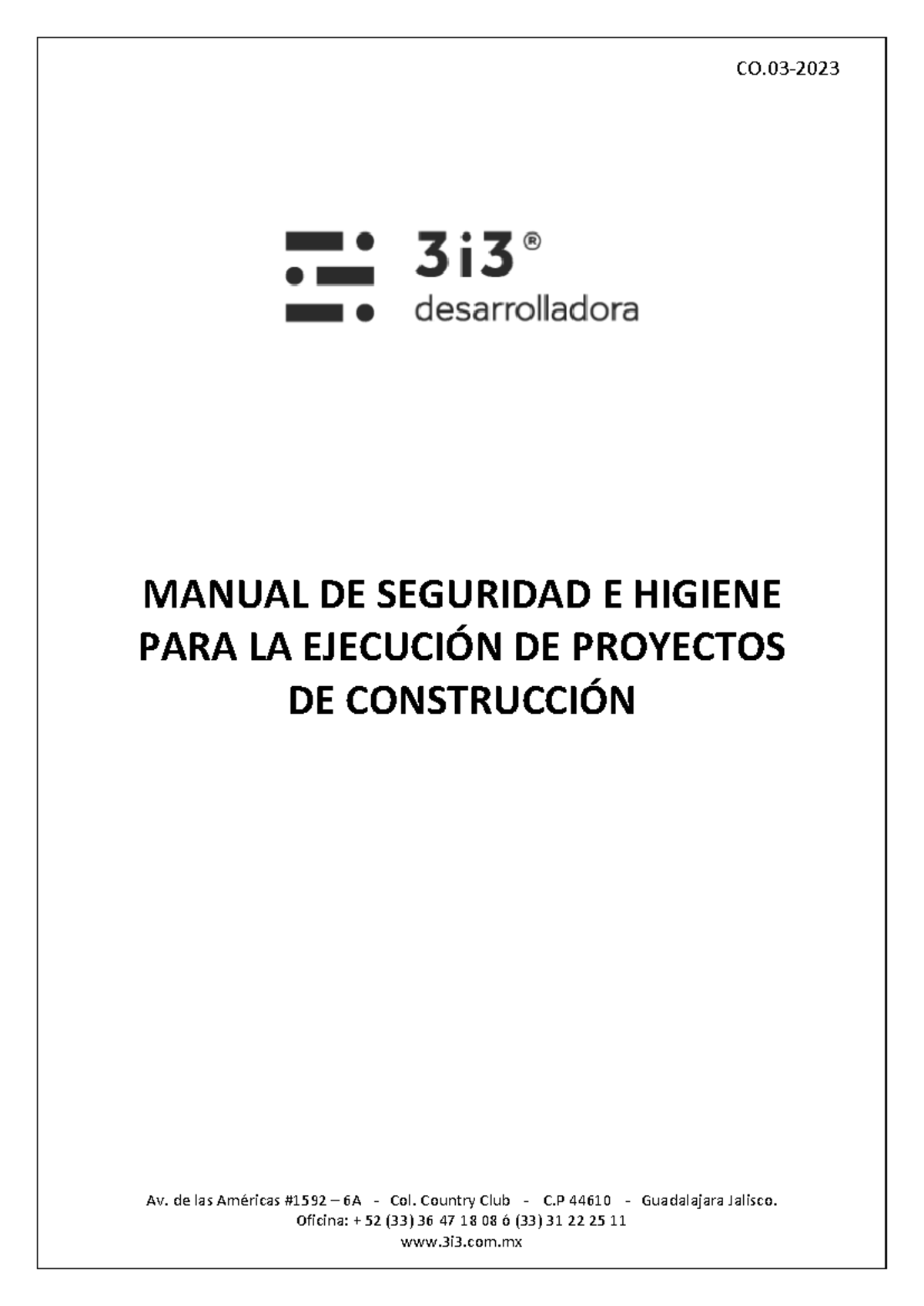 Manual de Seguridad y Salud en el Trabajo - CO.03-2023 3i3 - Studocu
