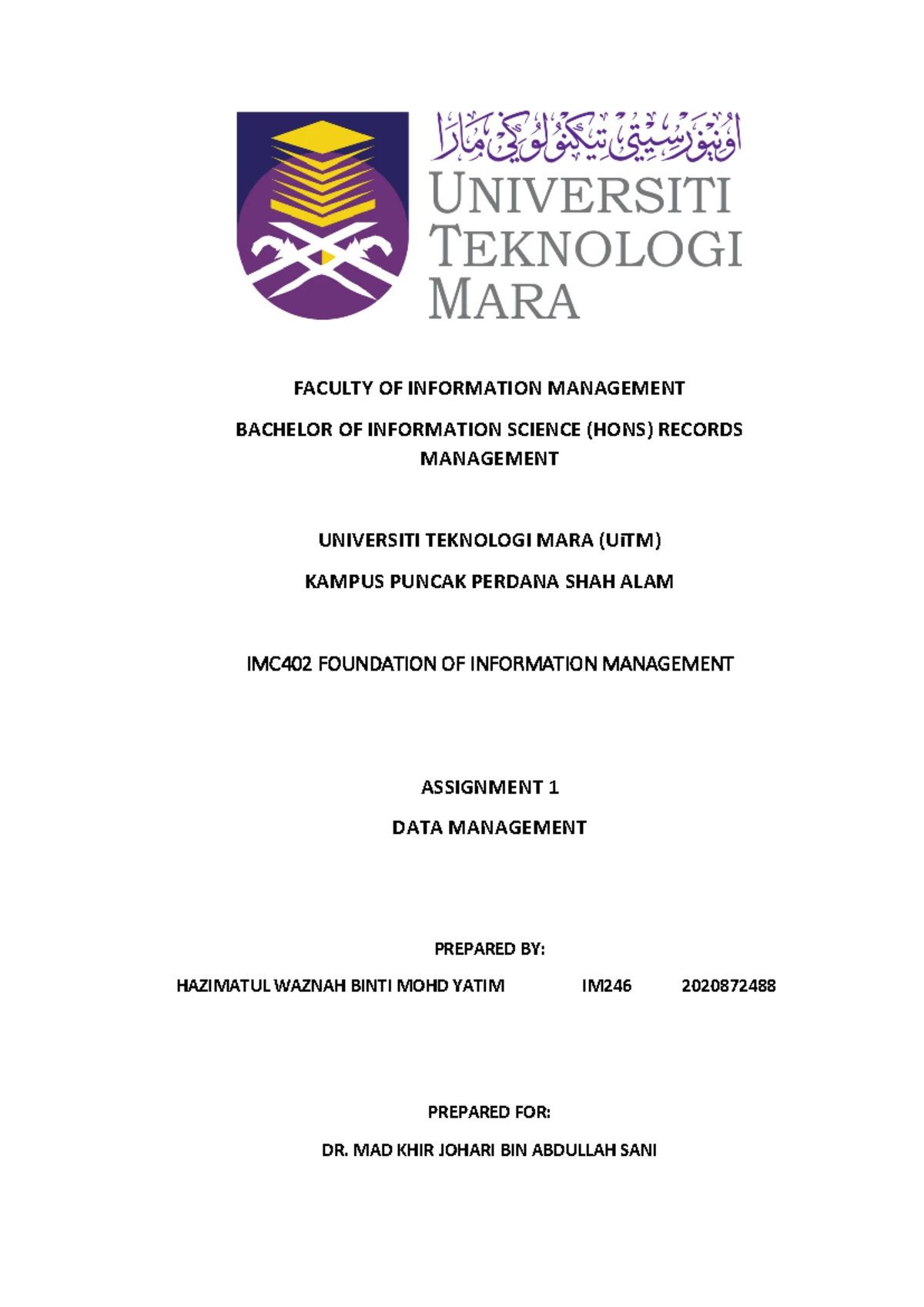 Knowledge Management - INDIVIDUAL ASSIGNMENT - COLLEGE OF COMPUTING ...
