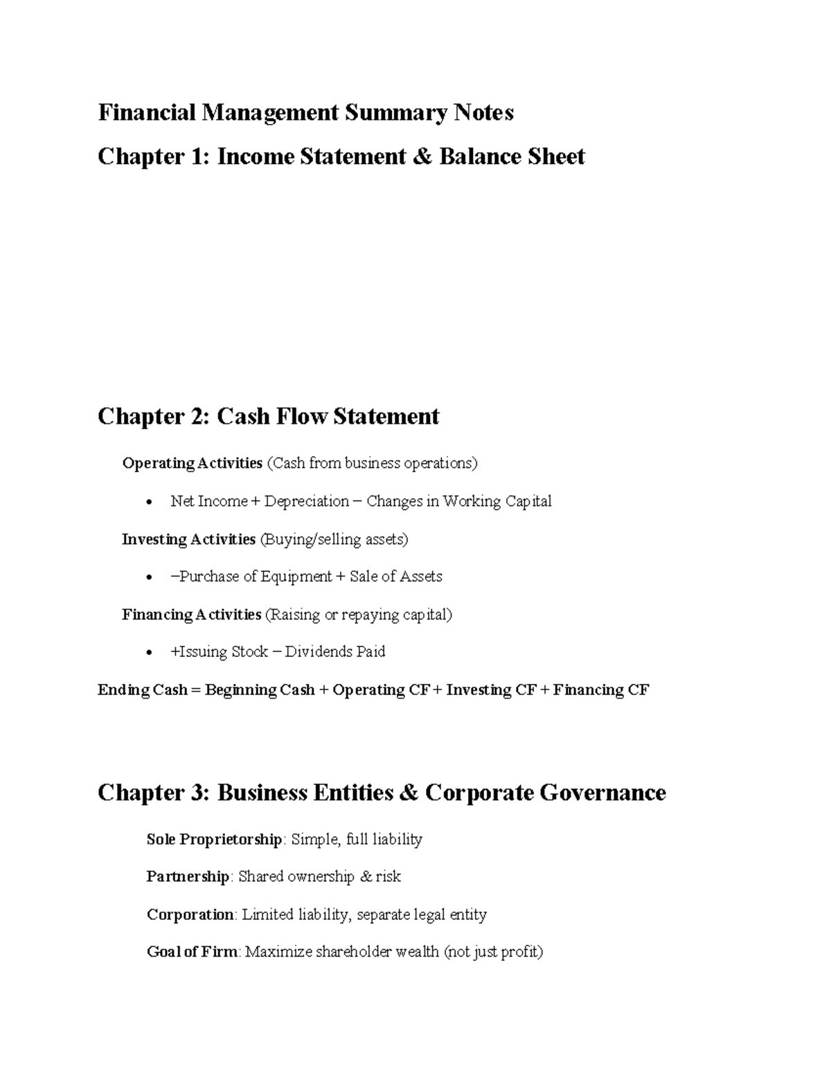 Financial Management Summary Notes - Financial Management Summary Notes ...