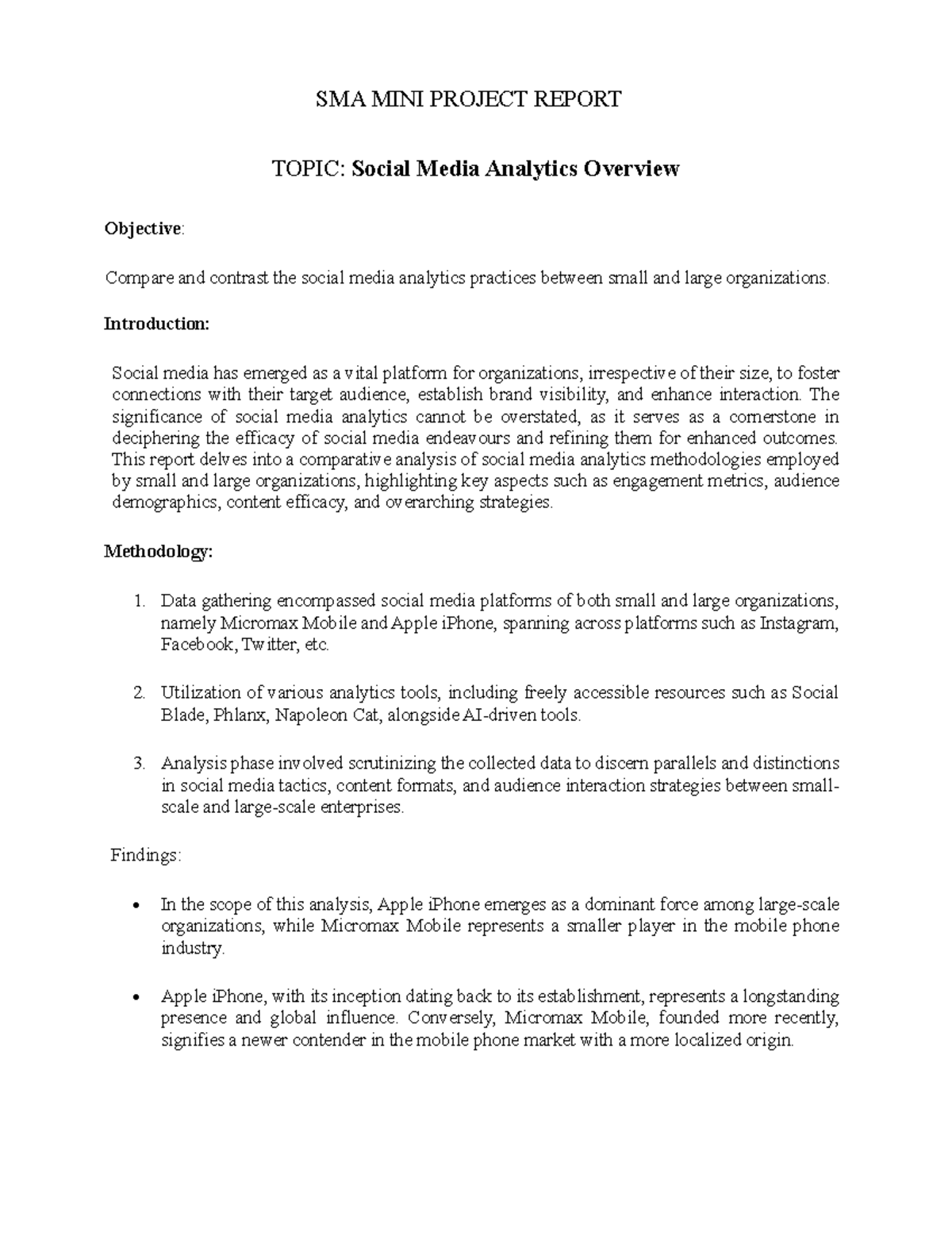SMA 101 Mini Project Report: Social Media Analytics Comparison - Studocu