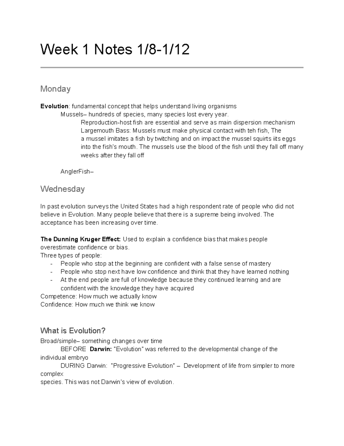 Week 1 Notes: Evolution Concepts and Theories (BIO 101) - Studocu