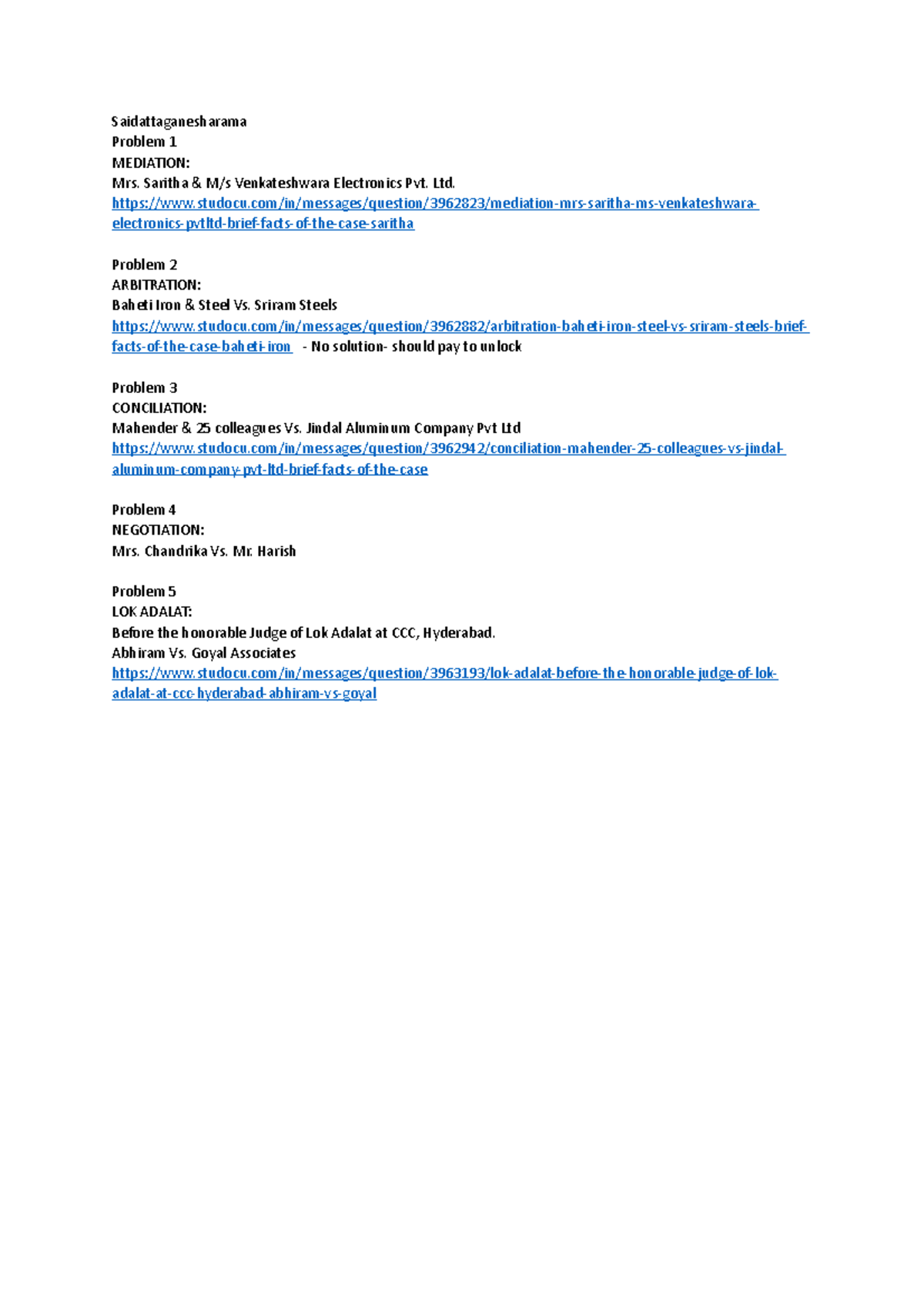 ADR Simulation Exercise - Mediation, Arbitration, Conciliation & More ...