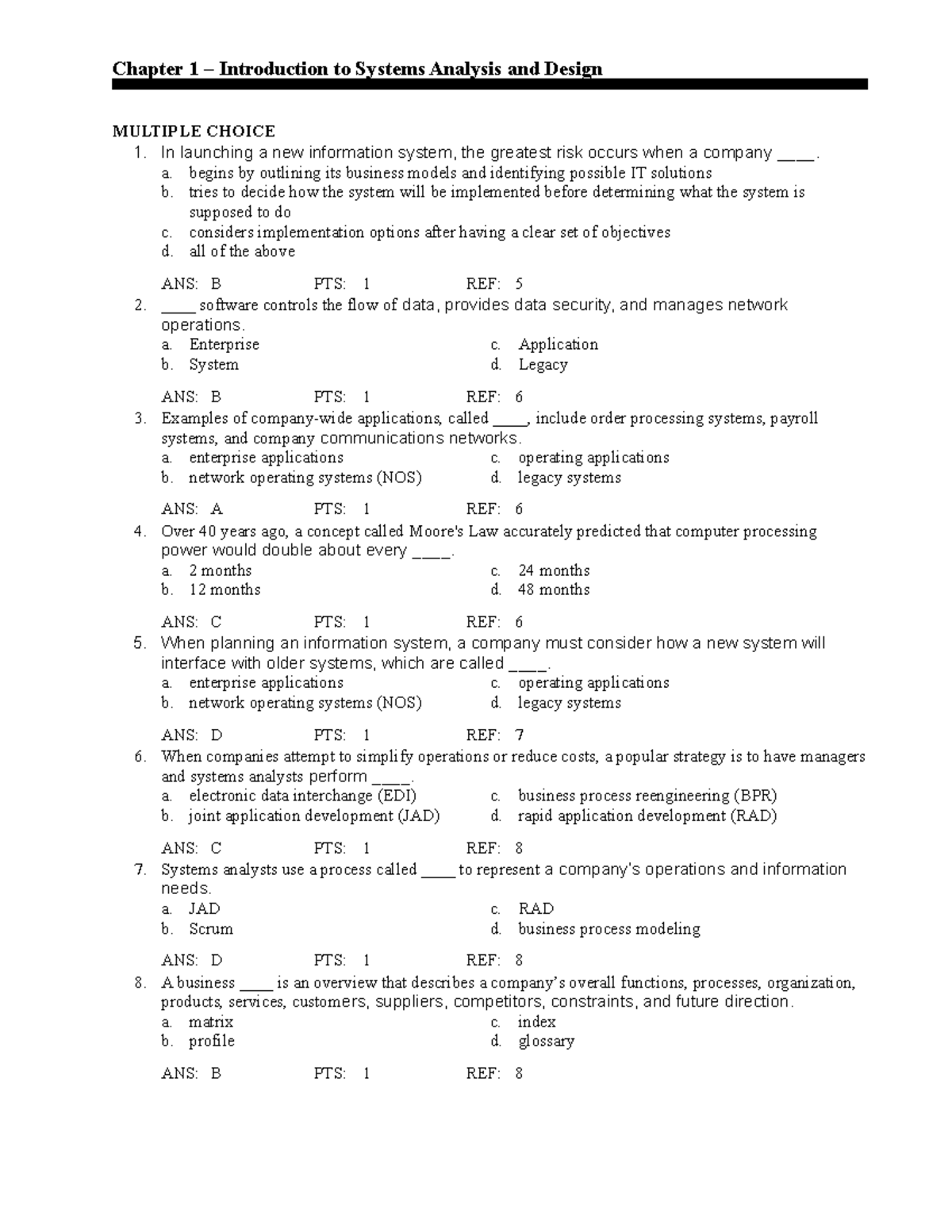 systems analysis and design Chapter 1 test bank systems - Chapter 1 ...