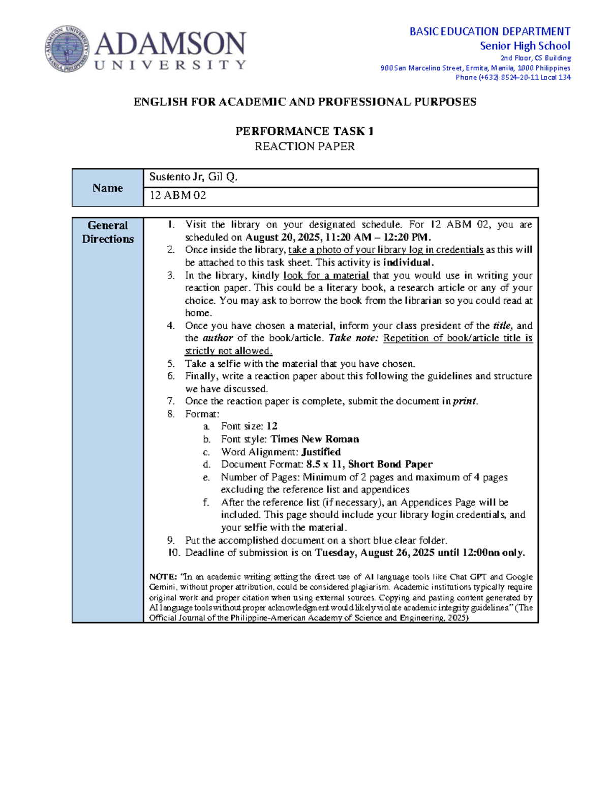 PETA 1 Reaction Paper Guidelines for 12 ABM 02 - Studocu