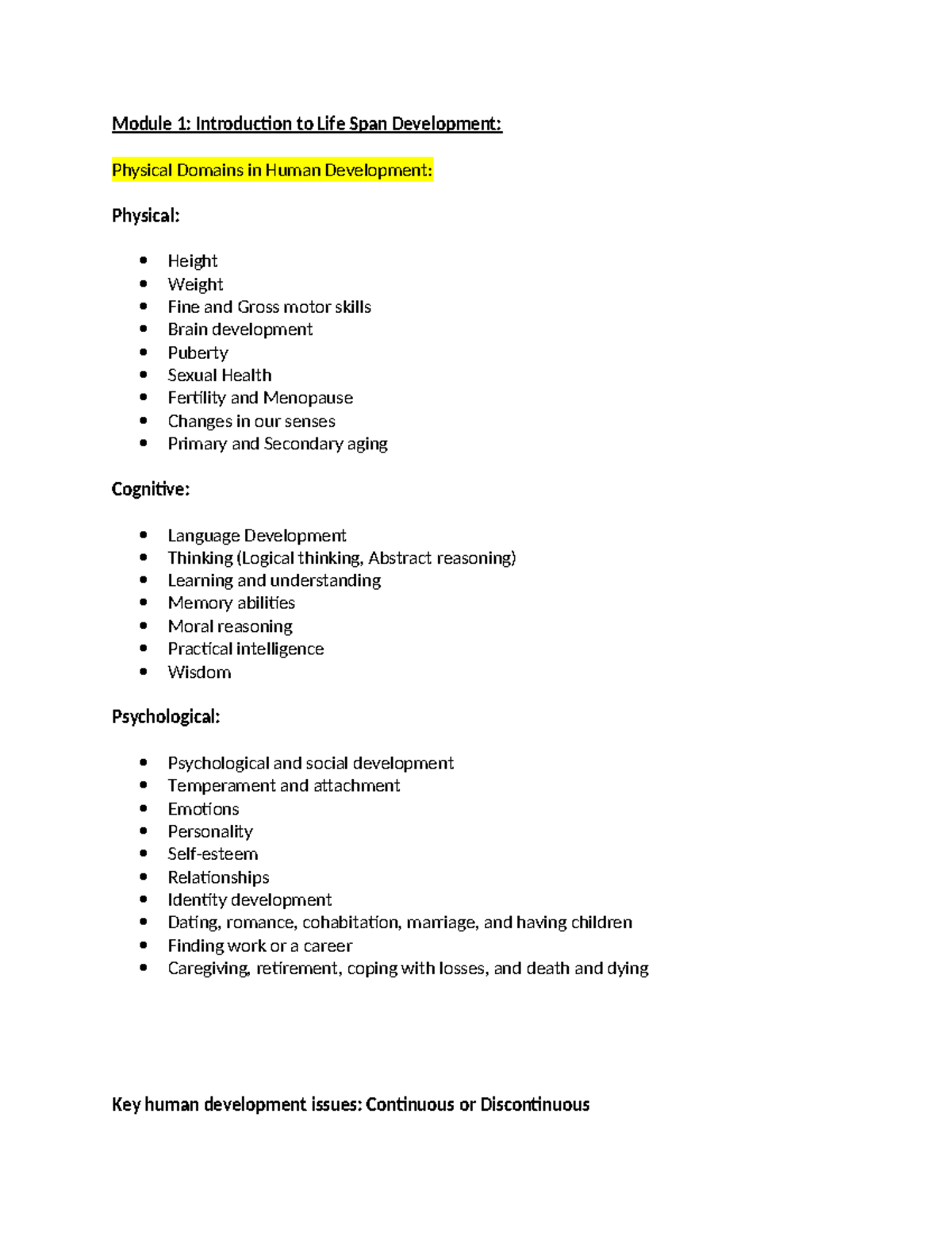 Module 1: Overview of Life Span Development Theories and Issues - Studocu