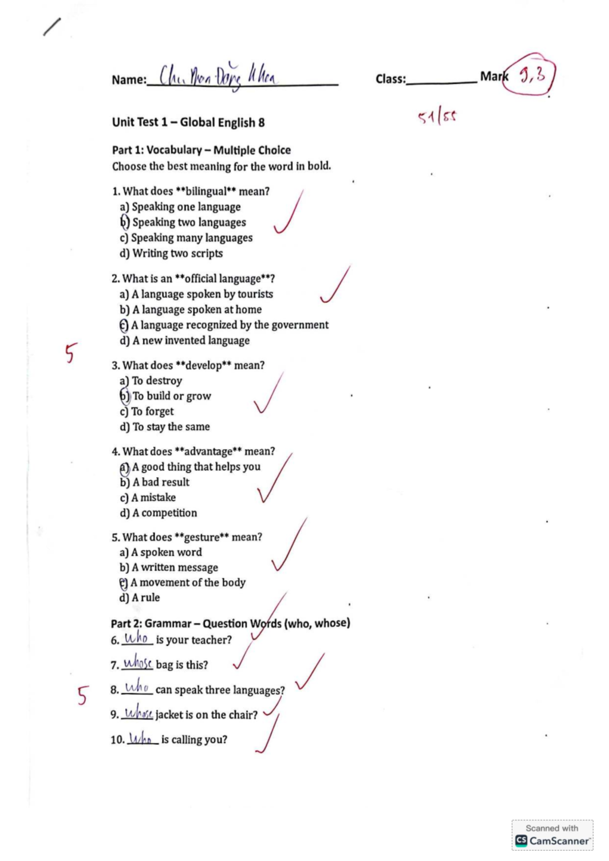 Global English 8 Unit Test: Vocabulary & Grammar Review - Studocu