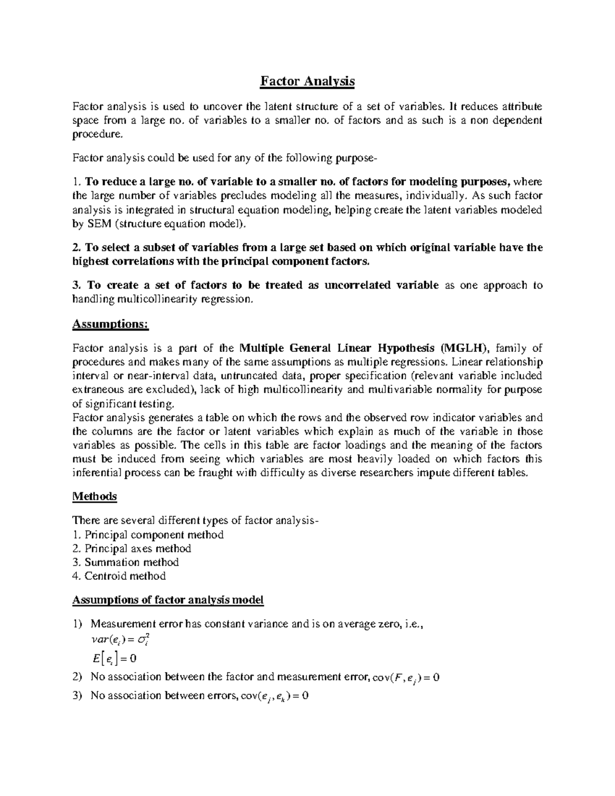 Factor Analysis - lecture notes - Factor Analysis Factor analysis is ...