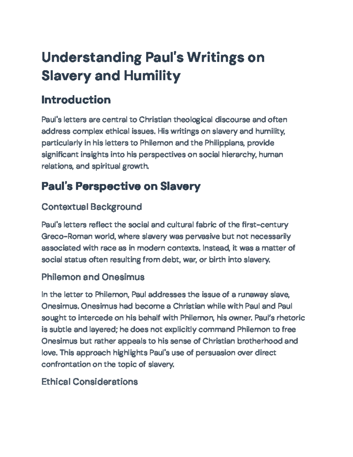 Understanding Paul's Letters: Slavery and Humility in Context (THEO 301 ...