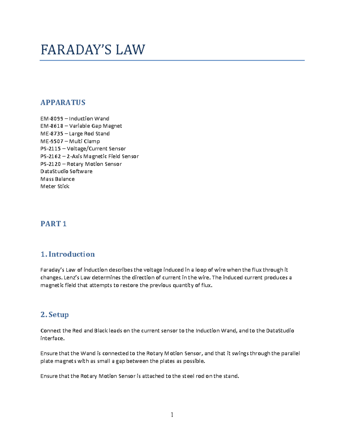 LAB MANUAL - Faraday's Law Experiment (Part 1) - Studocu