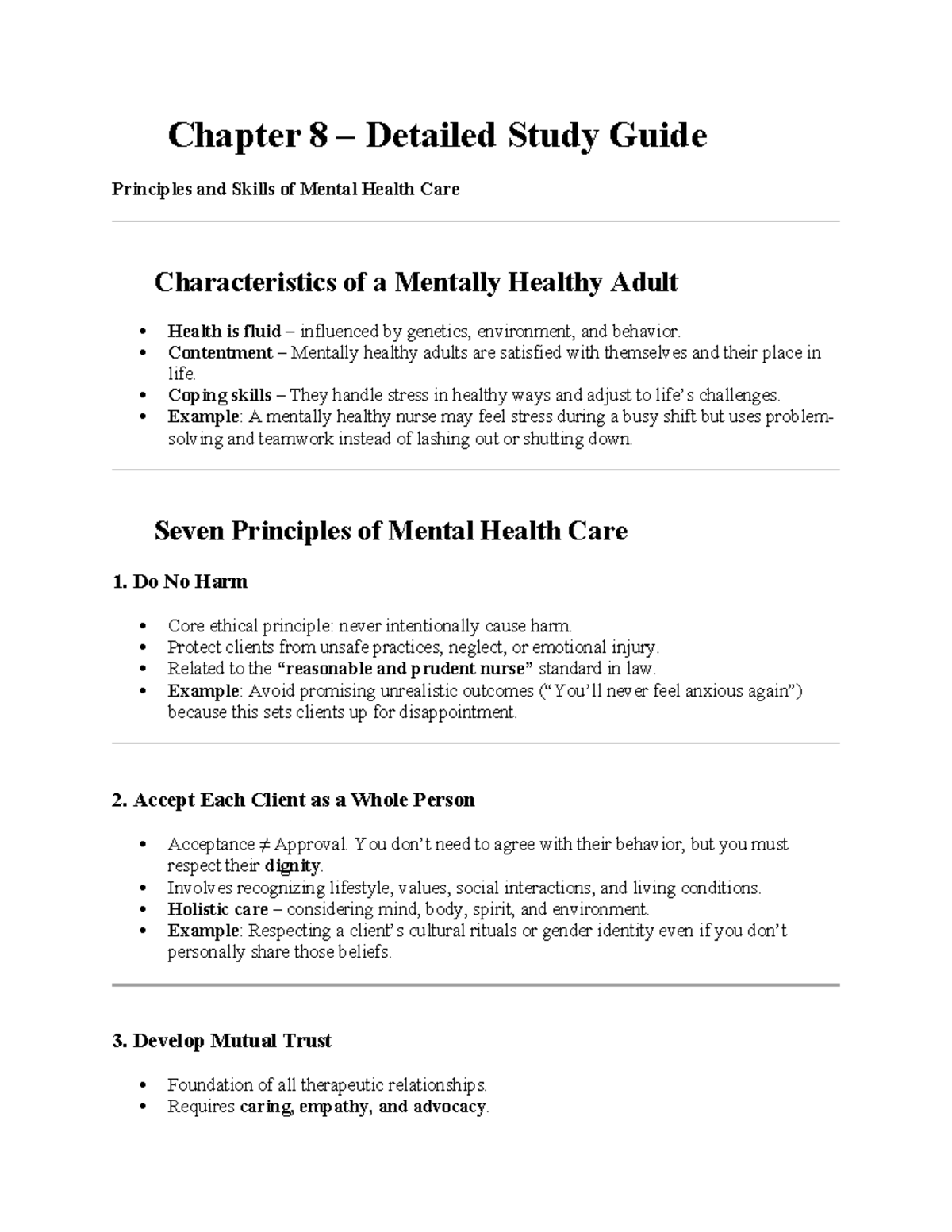 Chapter 8 Study Guide: Principles of Mental Health Care (MH 101) - Studocu