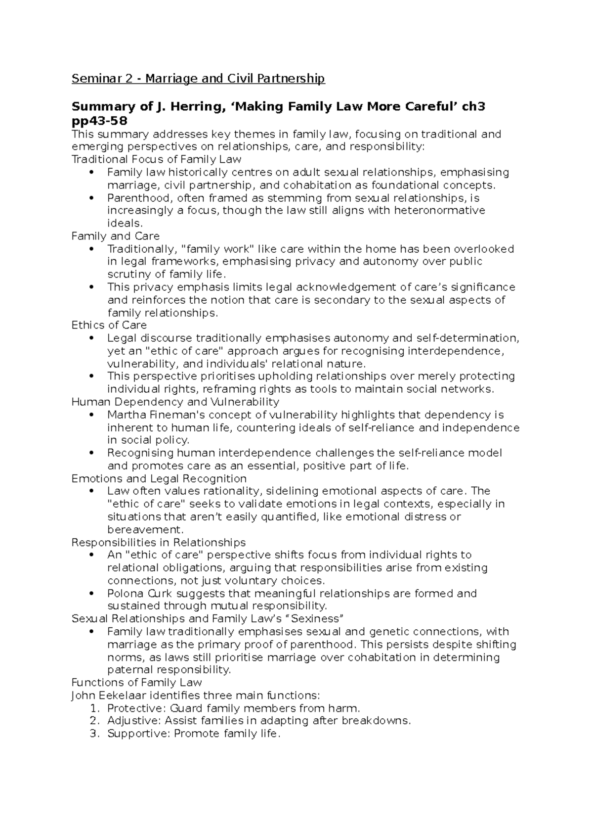 Seminar 2 - Summary of Family Law Concepts and Perspectives - Studocu
