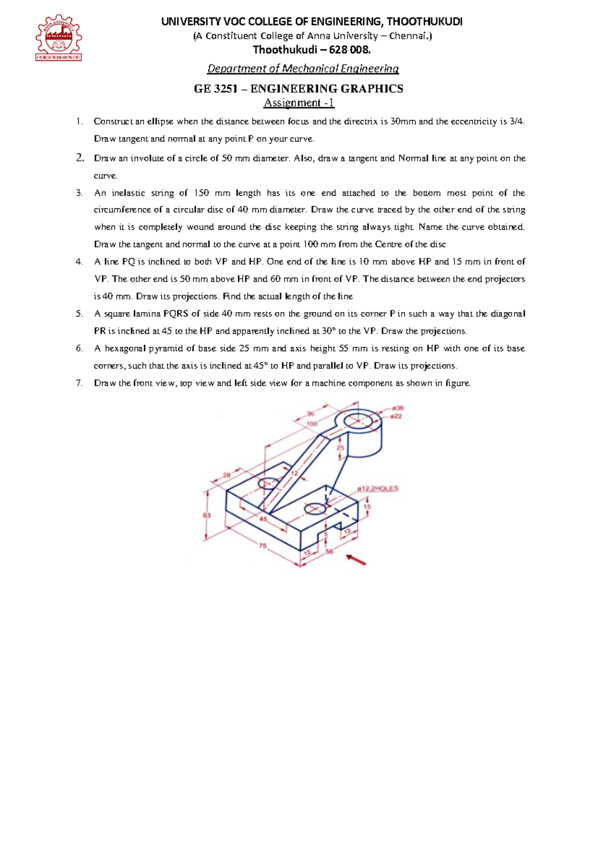 GE 3251 Engineering Graphics Assignment 1: Curves & Projections - Studocu