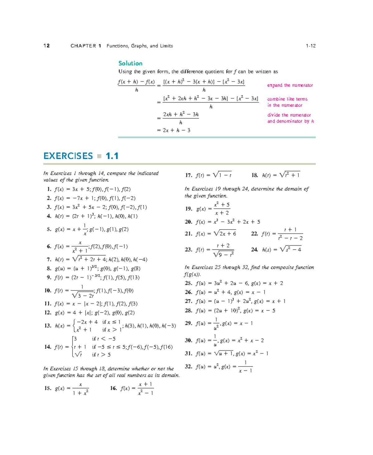 Exercise Section 1and Section 2 - 12 CHAPTER 1 Functions, Graphs, and ...