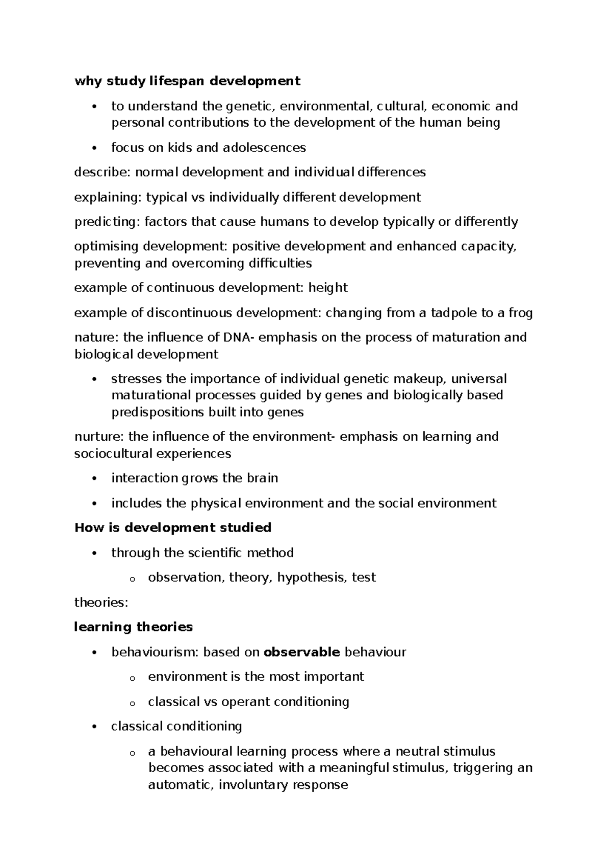 Study Help - Lecture 1: Intro to Lifespan Development Theories - Studocu