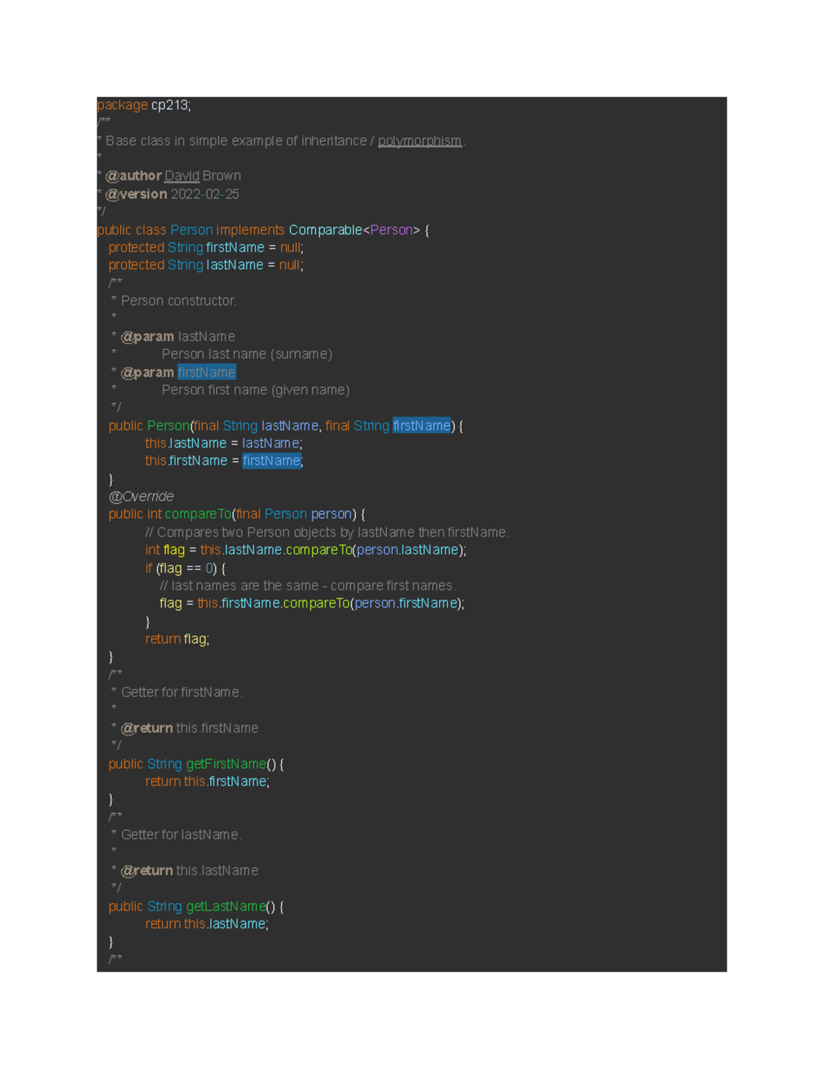 Cp213 - lab 5 - package cp213; /** Base class in simple example of ...