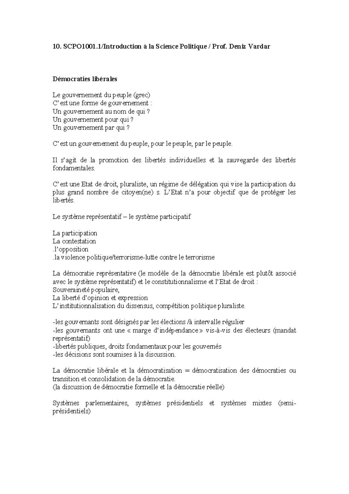 10 - notes de cours - SCPO1001/Introduction à la Science Politique ...