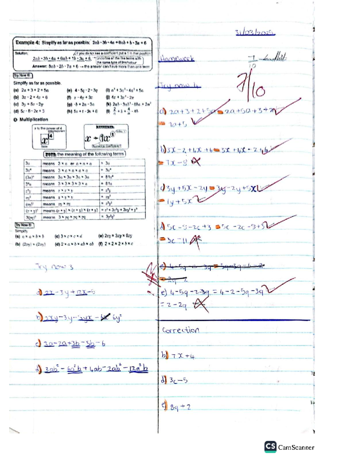 Maths G - Homework 7: Simplifying Algebraic Expressions and Equations ...