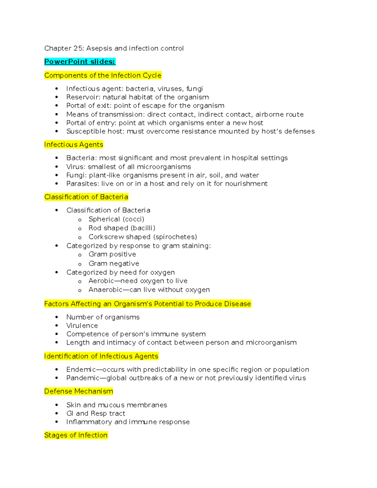 Chapter 25: Asepsis & Infection Control Overview - Studocu