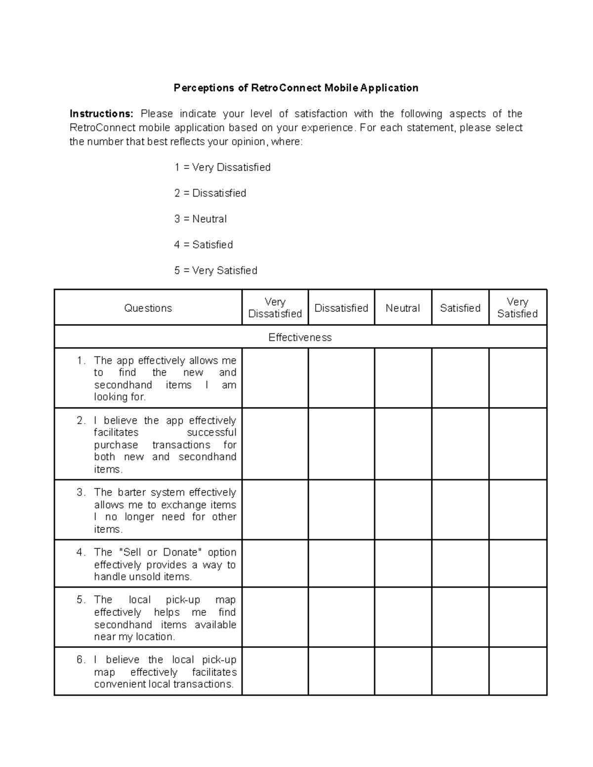 Instrument - Perceptions of RetroConnect Mobile Application ...