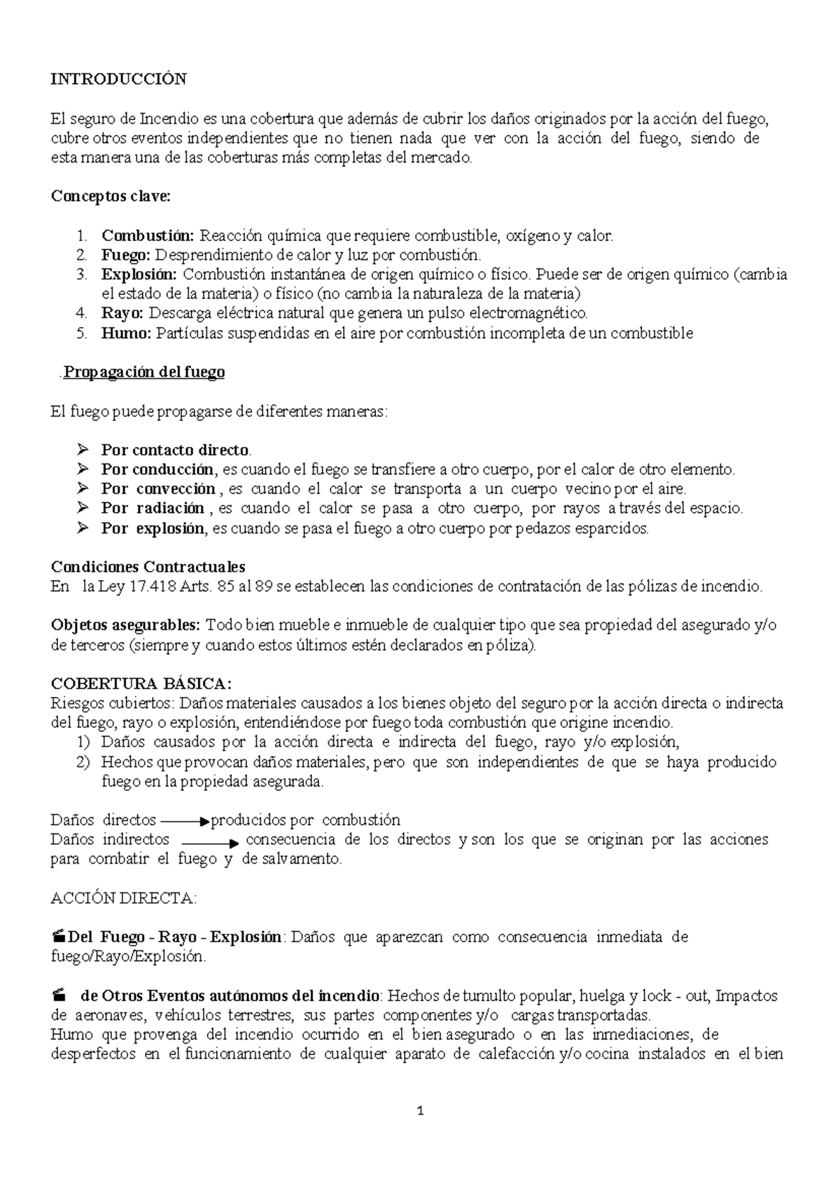 Resumen de Coberturas y Riesgos en Pólizas de Incendio - INC 101 - Studocu